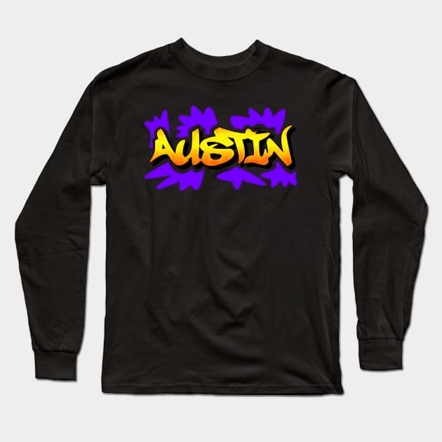 AUSTIN Urban Street Graffiti Style Name Piece Long Sleeve T-Shirt by Mash75Art